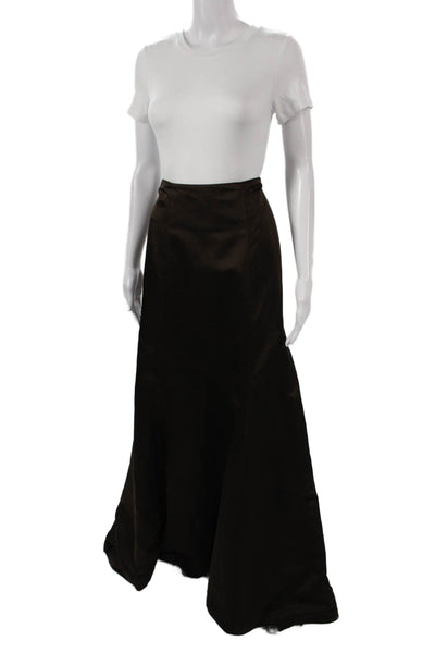Monique Lhuillier Womens Maxi Trumpet Satin Long Brown Skirt Size 6