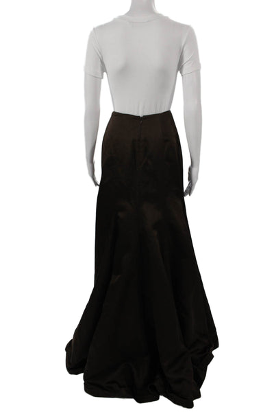 Monique Lhuillier Womens Maxi Trumpet Satin Long Brown Skirt Size 6