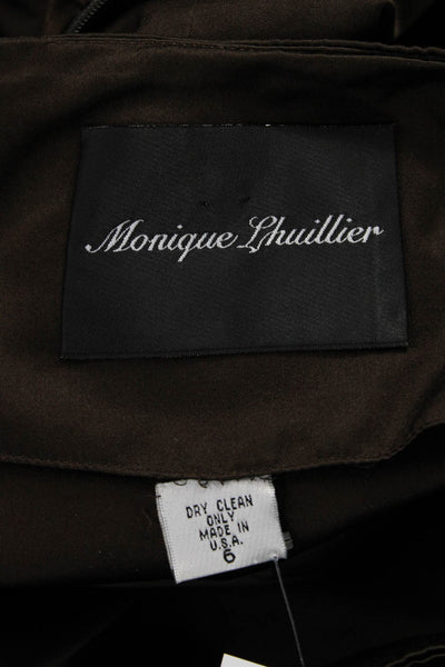 Monique Lhuillier Womens Maxi Trumpet Satin Long Brown Skirt Size 6
