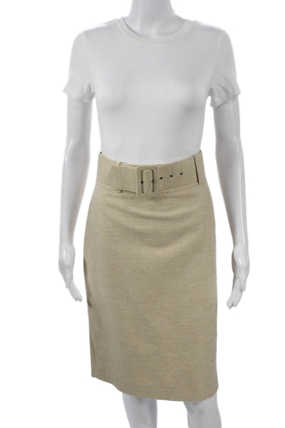 Zara Basic Women Straight Pencil Silk Knee Length Skirt Beige Size L