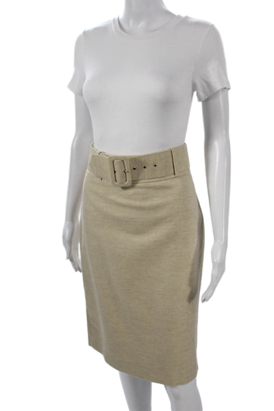 Zara Basic Women Straight Pencil Silk Knee Length Skirt Beige Size L