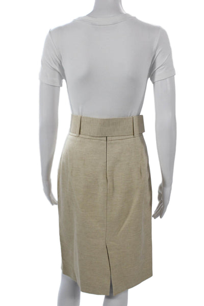 Zara Basic Women Straight Pencil Silk Knee Length Skirt Beige Size L