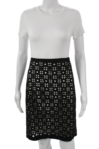 Elie Tahari Women Straight Pencil Skirt Black Wool Blend Geometric Size 4