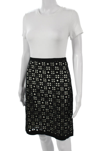 Elie Tahari Women Straight Pencil Skirt Black Wool Blend Geometric Size 4