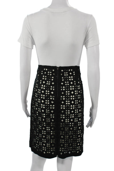 Elie Tahari Women Straight Pencil Skirt Black Wool Blend Geometric Size 4