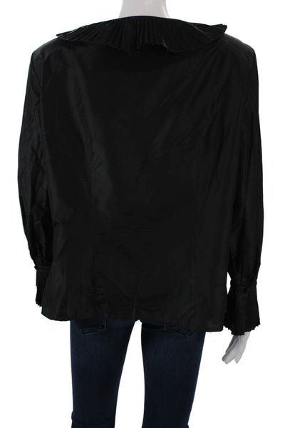 Oscar de la Renta Women Black Silk V-Neck Long Sleeve Blouse Size 16