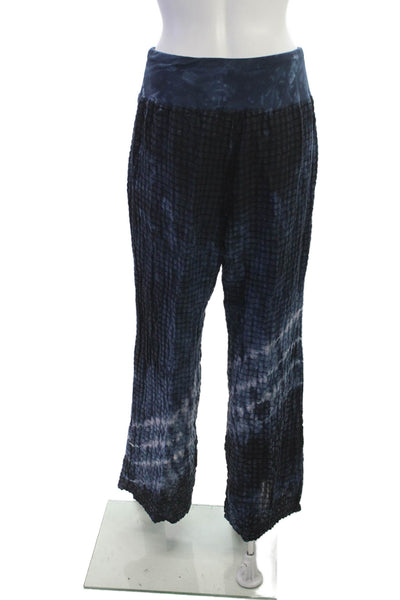 Luna Luz Womens Bohemian Check Dark Blue Linen Rayon Pants Size M