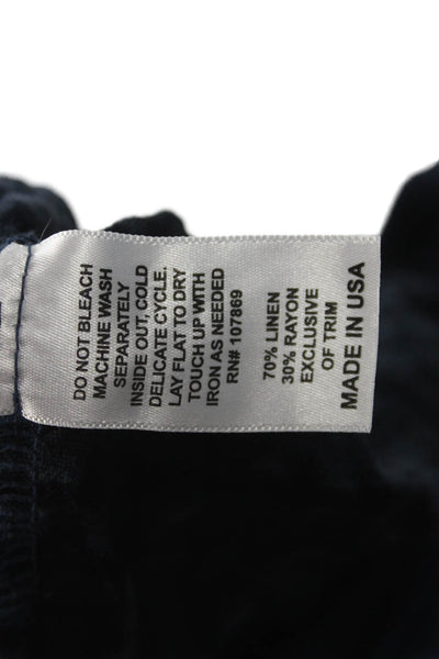 Luna Luz Womens Bohemian Check Dark Blue Linen Rayon Pants Size M