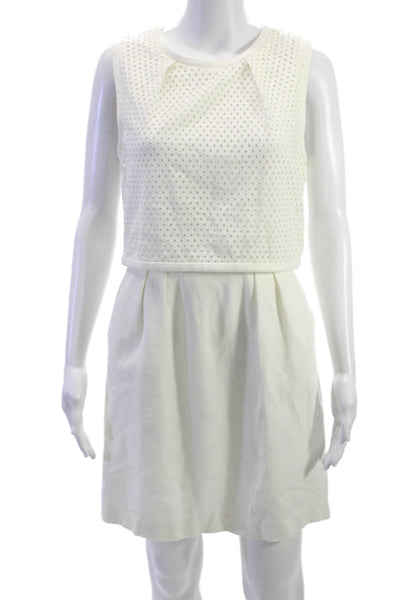 Trina Turk Womens Shift Tank Dress White Polka Dot Above Knee Size 4
