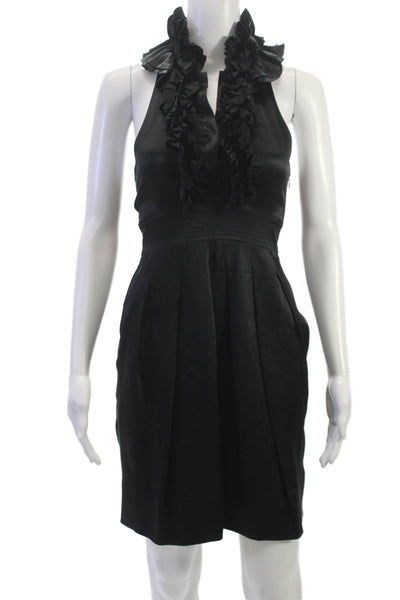 BCBGMAXAZRIA Women Mini Fit & Flare Silk Sleeveless Neck Black Dress Size 0