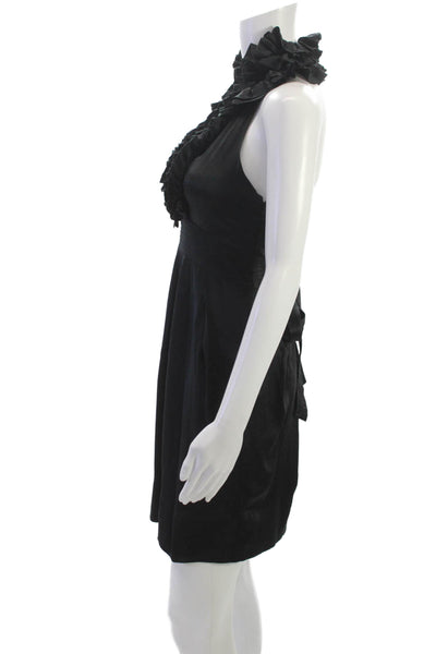 BCBGMAXAZRIA Women Mini Fit & Flare Silk Sleeveless Neck Black Dress Size 0