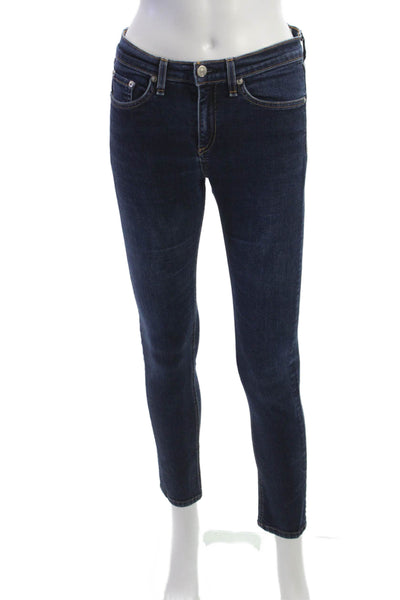 Rag & Bone Women Skinny Ankle Jeans Dark Blue Low Rise Button Size 28