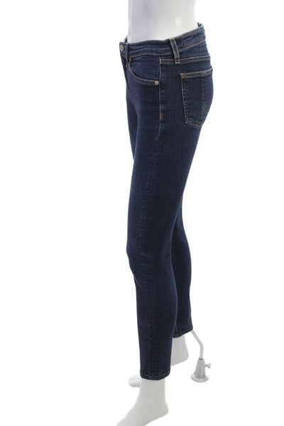 Rag & Bone Women Skinny Ankle Jeans Dark Blue Low Rise Button Size 28