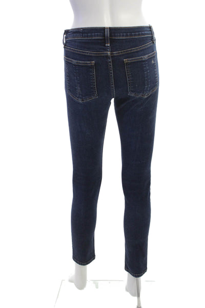 Rag & Bone Women Skinny Ankle Jeans Dark Blue Low Rise Button Size 28