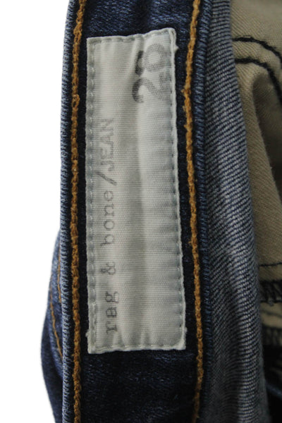 Rag & Bone Women Skinny Ankle Jeans Dark Blue Low Rise Button Size 28