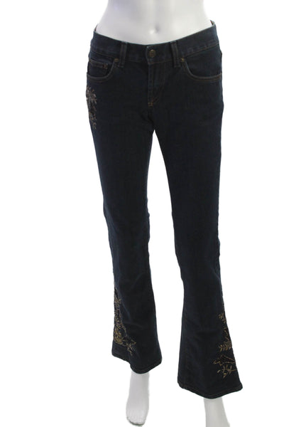 Ralph Lauren Women Bohemian Floral Bootcut Flared Jeans Dark Blue Size 26