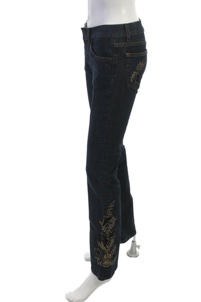 Ralph Lauren Women Bohemian Floral Bootcut Flared Jeans Dark Blue Size 26