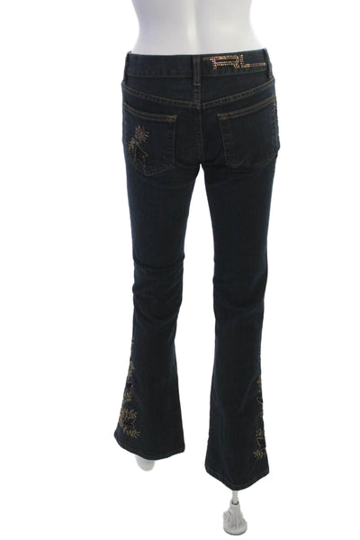 Ralph Lauren Women Bohemian Floral Bootcut Flared Jeans Dark Blue Size 26