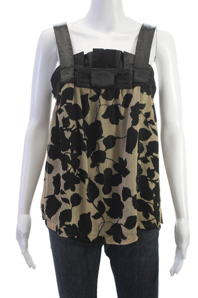 BCBGMAXAZRIA Women Sleeveless Floral Zip Tank Beige Size XS