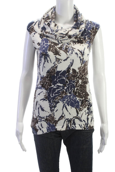 Etcetera Womens Sleeveless Turtleneck Floral Tank White Viscose Blend Size S
