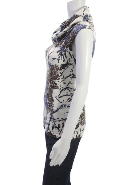 Etcetera Womens Sleeveless Turtleneck Floral Tank White Viscose Blend Size S