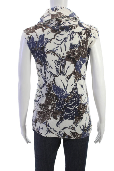 Etcetera Womens Sleeveless Turtleneck Floral Tank White Viscose Blend Size S