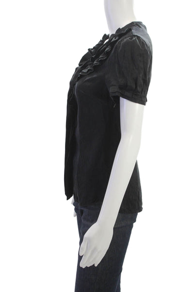 BCBGMAXAZRIA Women Black V-Neck Silk Blend Short Sleeve Blouse Size XS