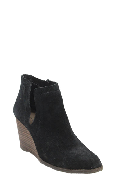 Lucky Brand Womens Suede Wedge Heel Ankle Boots Black Size 11 Medium