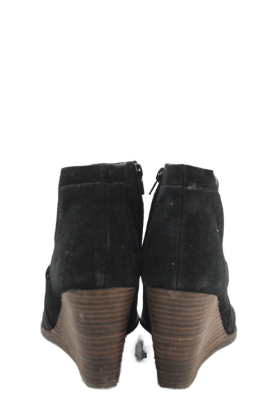 Lucky Brand Womens Suede Wedge Heel Ankle Boots Black Size 11 Medium