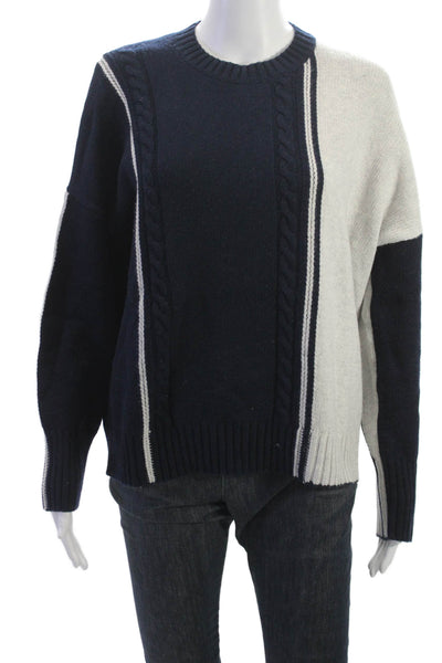 Zaket & Plover Unisex Dark Blue Striped Merino Cotton Pullover Crew Neck Size L