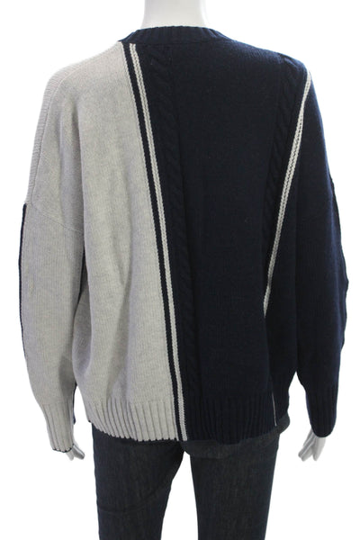 Zaket & Plover Unisex Dark Blue Striped Merino Cotton Pullover Crew Neck Size L