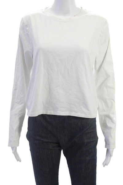 Lululemon Women Basic T-Shirt White Crew Neck Long Sleeve Poly Spandex Size 8