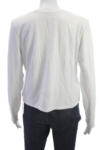 Lululemon Women Basic T-Shirt White Crew Neck Long Sleeve Poly Spandex Size 8