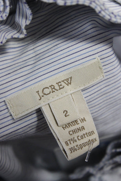 J Crew Womens Light Blue Striped Mock Neck Short Sleeve Blouse Button Up Size 2