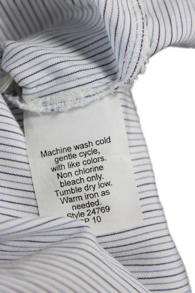 J Crew Womens Light Blue Striped Mock Neck Short Sleeve Blouse Button Up Size 2