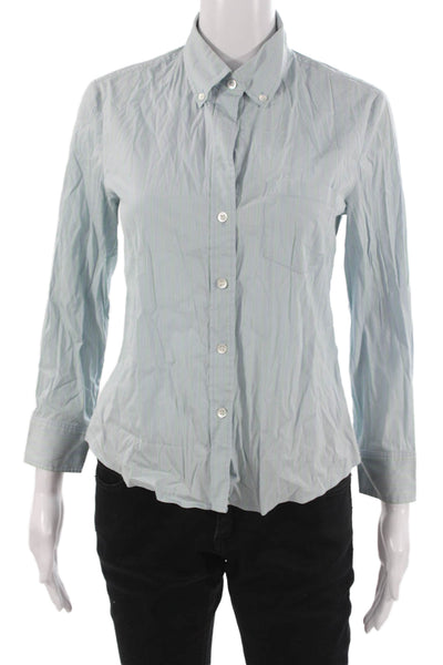 Theory Womens Striped Light Blue Collared Button-Up Long Sleeve Top Size M