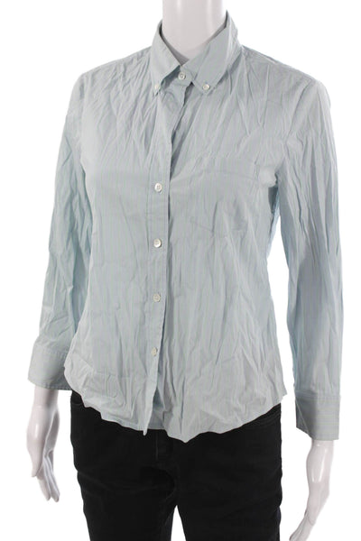 Theory Womens Striped Light Blue Collared Button-Up Long Sleeve Top Size M