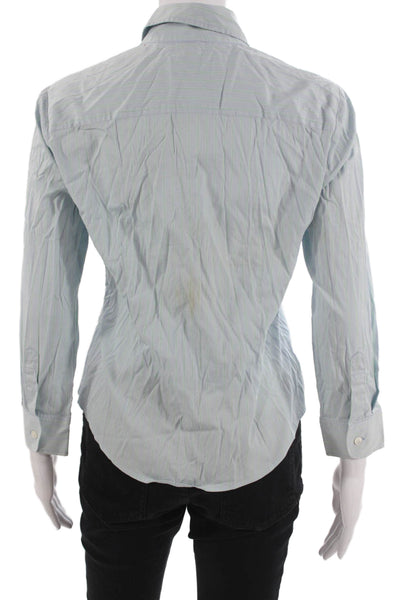 Theory Womens Striped Light Blue Collared Button-Up Long Sleeve Top Size M