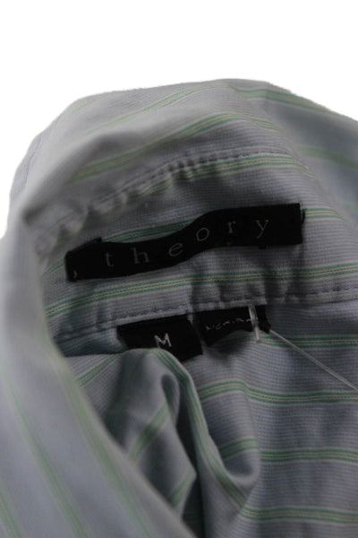 Theory Womens Striped Light Blue Collared Button-Up Long Sleeve Top Size M