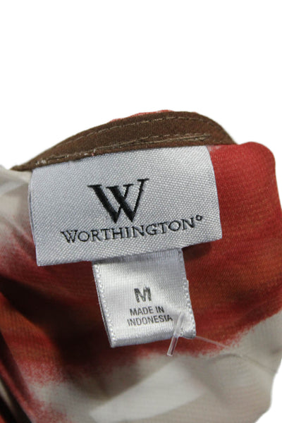 Worthington Womens Brown V-Neck Button Up Blouse Short Sleeve Polyester Size 2