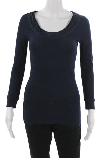 J Crew Women Basic Dark Blue 3/4 Sleeve Round Neck Cotton T-Shirt Size S