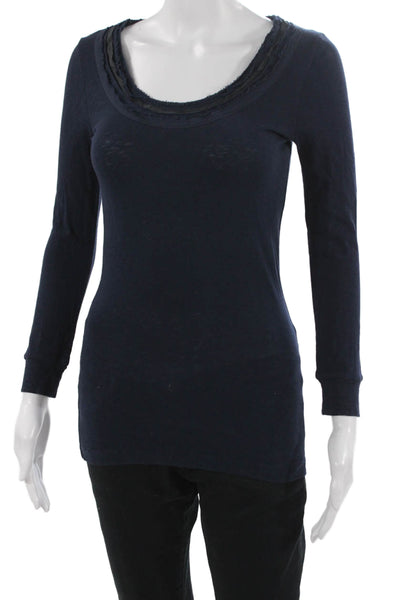 J Crew Women Basic Dark Blue 3/4 Sleeve Round Neck Cotton T-Shirt Size S