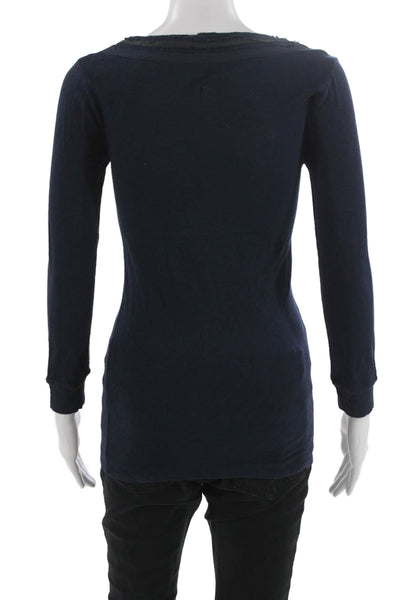J Crew Women Basic Dark Blue 3/4 Sleeve Round Neck Cotton T-Shirt Size S