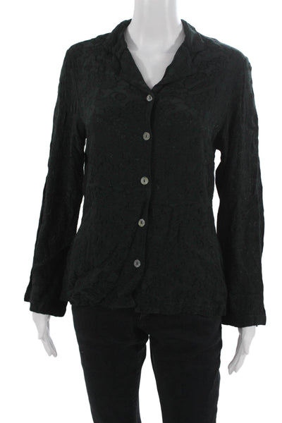 Bryn Walker Women Black Floral Collared Button Up Blouse Long Sleeve Size 2