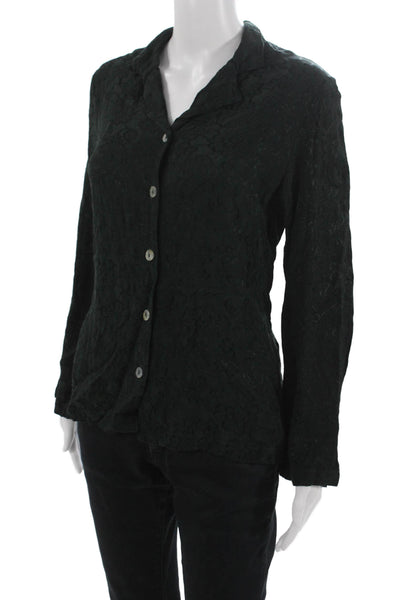 Bryn Walker Women Black Floral Collared Button Up Blouse Long Sleeve Size 2