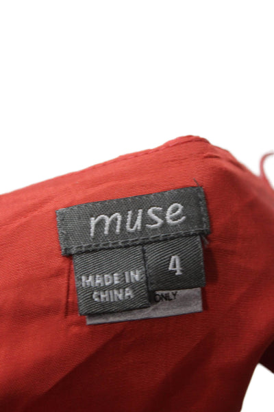 Muse Womens Silk Red Camisole Sleeveless Solid Zip Spring Size 4