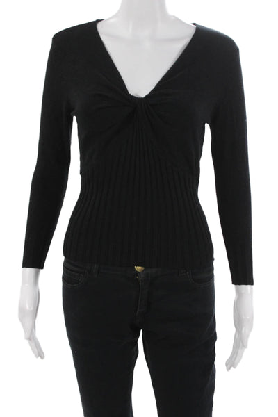 nicole by Nicole Miller Womens Pullover Sweater Black VNeck Long Sleeve Size XS