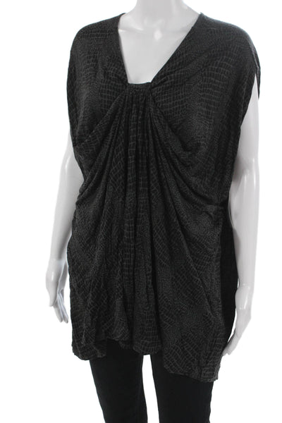 By Malene Birger Womens Black Animal Print V Neck Tunic Viscose Size 2XS