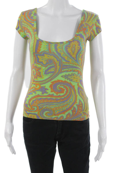 Ralph Lauren Black Label Women Paisley Square Neck Tee Petite Size S
