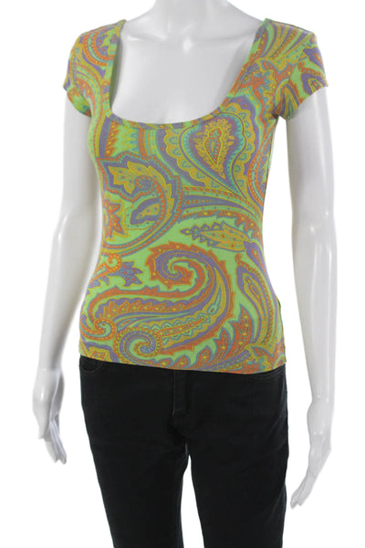 Ralph Lauren Black Label Women Paisley Square Neck Tee Petite Size S